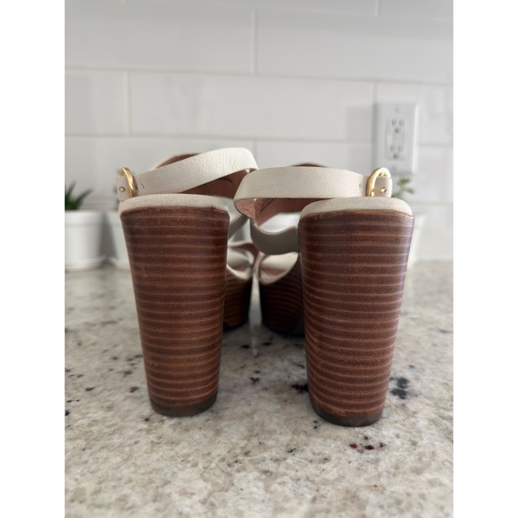 Seychelles White Leather Platform Block Heel Sandals Size 8.5 - Picture 6 of 10